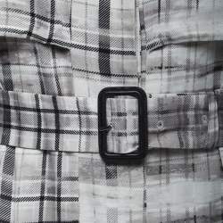 Joseph Grey Plaid Crepe Button Front Belted Midi Shirt Dress M
