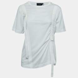 Pre Owned Joseph Off White Cotton Adjustable Strap Detailed Half Sleeve T-Shirt XS