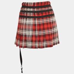Joseph Red Tartan Check Silk Pleated Mini Skirt S