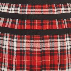 Joseph Red Tartan Check Silk Pleated Mini Skirt S