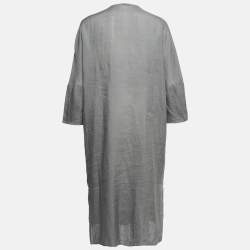 Joseph Grey Ramie Long Sleeve Buttoned Midi Dress L 