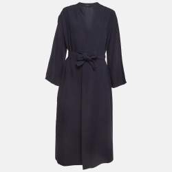 Joseph Navy Blue Crepe Midi Wrap Dress M