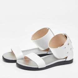 Joseph White/Silver Leather Ankle Strap Flat Sandals Size 39