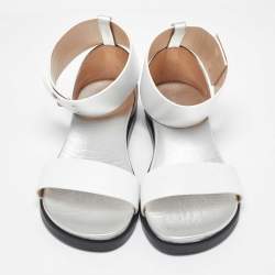 Joseph White/Silver Leather Ankle Strap Flat Sandals Size 39