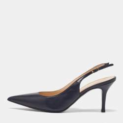 Joseph Navy Blue Leather Pointed Toe Slingback Pumps Size 40