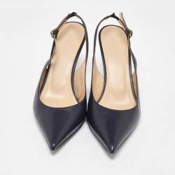 Joseph Navy Blue Leather Pointed Toe Slingback Pumps Size 40