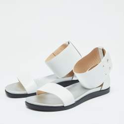 Joseph White/Silver Leather Ankle Strap Flat Sandals Size 40