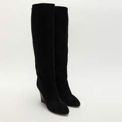 Joseph Black Suede Knee Length Boots Size 38