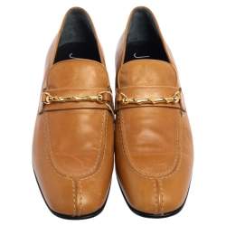 Pre Owned Joseph Tan Leather Embellished Slip On Loafers Size 39