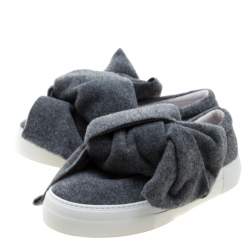 Joshua Sanders Grey Felt Bow Slip On Sneakers Size 37