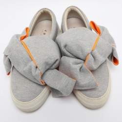 Pre Owned Joshua Sanders Grey Knit Fabric Bow Slip On Sneakers Size 38