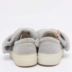Pre Owned Joshua Sanders Grey Knit Fabric Bow Slip On Sneakers Size 38