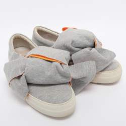 Pre Owned Joshua Sanders Grey Knit Fabric Bow Slip On Sneakers Size 38