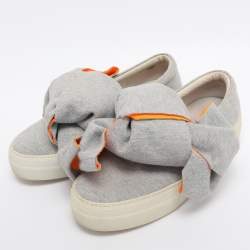Pre Owned Joshua Sanders Grey Knit Fabric Bow Slip On Sneakers Size 38