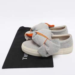 Pre Owned Joshua Sanders Grey Knit Fabric Bow Slip On Sneakers Size 38