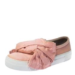 Joshua Sanders Light Pink Canvas Bow Slip On Sneakers Size 40