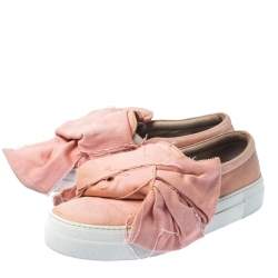 Joshua Sanders Light Pink Canvas Bow Slip On Sneakers Size 40