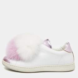 Joshua Sanders Lilac/White Leather Pom Pom Slip On Sneakers Size 37