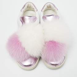 Joshua Sanders Lilac/White Leather Pom Pom Slip On Sneakers Size 37
