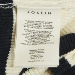 Joslin Off-White Rib Knit Stripe Off-Shoulder Button Detail Flared Midi Dress S