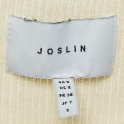 Joslin Off-White Rib Knit Stripe Off-Shoulder Button Detail Flared Midi Dress S