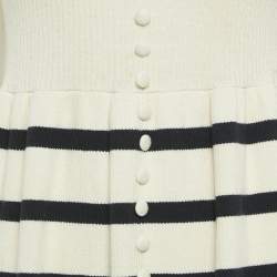 Joslin Off-White Rib Knit Stripe Off-Shoulder Button Detail Flared Midi Dress S