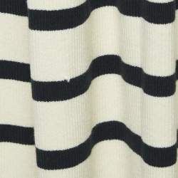 Joslin Off-White Rib Knit Stripe Off-Shoulder Button Detail Flared Midi Dress S