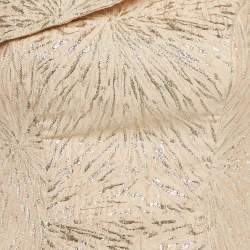 Jovani Beige Lurex Jacquard Ruffled One-shoulder Gown M