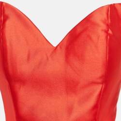 Jovani Red Satin Crepe Feather Trim Off Shoulder Ruffled Gown S