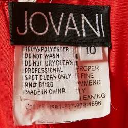 Jovani Red Satin Crepe Feather Trim Off Shoulder Ruffled Gown S