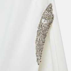 Jovani White Jersey Crystal Embellished Jersey Detachable Cape Sleeve Gown S