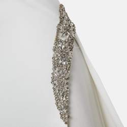 Jovani White Jersey Crystal Embellished Jersey Detachable Cape Sleeve Gown S