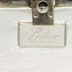 Judith Leiber Silver/Beige Satin and Metal Crystal Goddess Chain Clutch