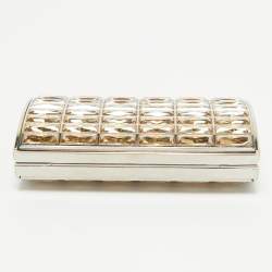Judith Leiber Silver/Beige Satin and Metal Crystal Goddess Chain Clutch