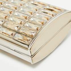 Judith Leiber Silver/Beige Satin and Metal Crystal Goddess Chain Clutch