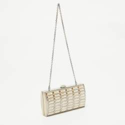 Judith Leiber Silver/Beige Satin and Metal Crystal Goddess Chain Clutch