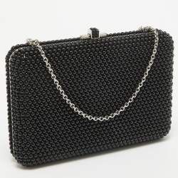 مملوكة مسبقًا Judith Leiber Black Acrylic Crystals Slim Slide Chain Clutch