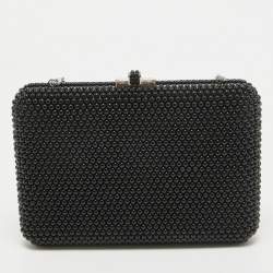 مملوكة مسبقًا Judith Leiber Black Acrylic Crystals Slim Slide Chain Clutch