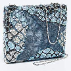Judith Leiber Multicolor Swarovski Crystal and Textured Leather Minaudiere Box Clutch