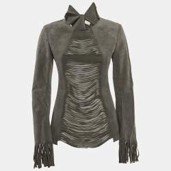 Junya Watanabe Comme Des Garcons Grey Suede Fringed Top S