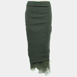Junya Watanabe Comme Des Garcons Dark Green Knit & Rulle Midi Skirt L