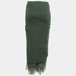 Junya Watanabe Comme Des Garcons Dark Green Knit & Rulle Midi Skirt L
