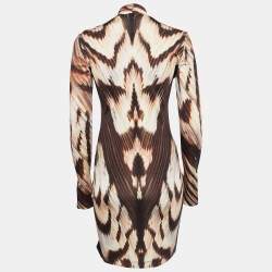 Just Cavalli Brown Printed V-Neck Mini Dress S