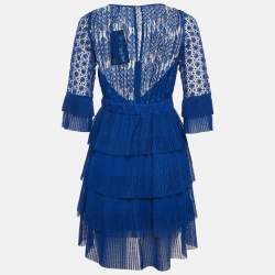 Just Cavalli Blue Lace Tiered Mini Dress S