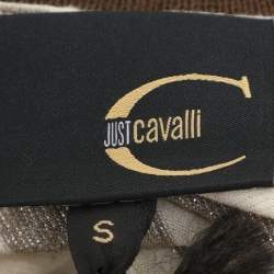 Pre Owned Just Cavalli Brown/Cream Striped Viscose Blend T-Shirt S