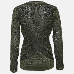 Just Cavalli Metallic Patterned Lurex Knit Long Sleeve Top L