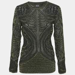 Just Cavalli Metallic Patterned Lurex Knit Long Sleeve Top L