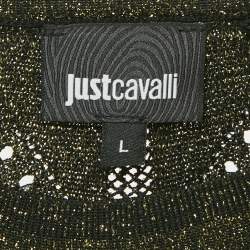 Just Cavalli Metallic Patterned Lurex Knit Long Sleeve Top L