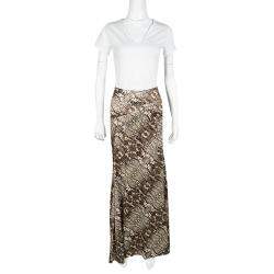 Pre Owned Just Cavalli Animal Print Satin Flared Bottom Maxi Skirt M