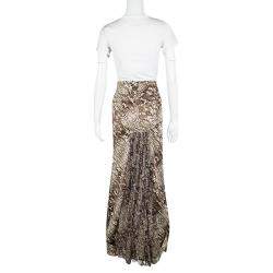 Pre Owned Just Cavalli Animal Print Satin Flared Bottom Maxi Skirt M